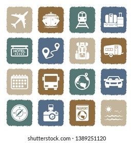 Travel Icons. Set 2. Grunge Color Flat Design. Vector Illustration.