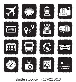 Travel Icons. Set 2. Grunge Black Flat Design. Vector Illustration. 