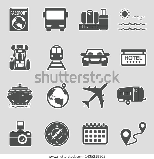 Travel\
Icons. Set 2. Sticker Design. Vector\
Illustration.