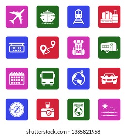 Travel Icons. Set 2. White Flat Design In Square. Vector Illustration.