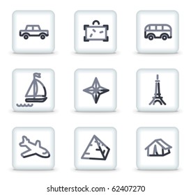 Travel  icons set 2, white square glossy buttons