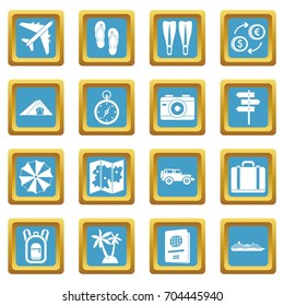 Travel icons set in azur color isolated vector illustration for web and any design