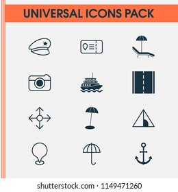 Travel icons set with camera, beach, police cap and other ship hook elements. Isolated vector illustration travel icons.
