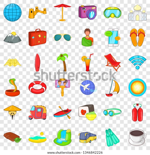 Travel icons set. Cartoon style of 36 travel\
vector icons for web for any\
design