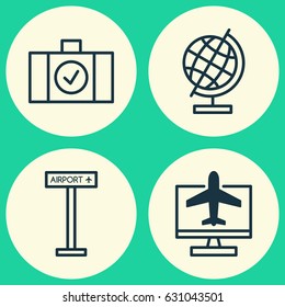 Travel Icons Set. Collection Of Airplane Information, World Sphere, Internet Ticket And Other Elements. Also Includes Symbols Such As Worldwide, Sign, Road.