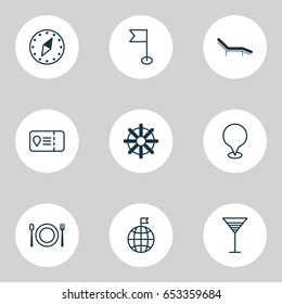 Travel Icons Set. Collection Of Cardinal Direction, Map Pointer, Trip Access And Other Elements. Also Includes Symbols Such As Comfort, Marker, Wheel.