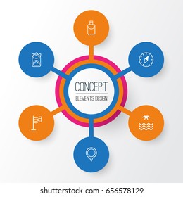 Travel Icons Set. Collection Of Cardinal Direction, Marker, Sunrise And Other Elements. Also Includes Symbols Such As Place, Sunrise, Travel.