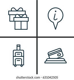 Travel Icons Set. Collection Of Credit Card, Luggage, Info Pointer And Other Elements. Also Includes Symbols Such As Payment, Baggage, Credit.