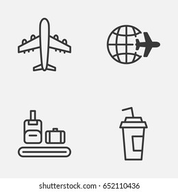 Travel Icons Set. Collection Of Drink Cup, Airliner, Briefcase Scanner And Other Elements. Also Includes Symbols Such As Paper, Luggage, Travel.