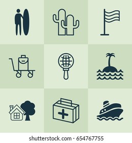 Travel Icons Set. Collection Of Pin, Globe Search, Shipping Tour And Other Elements. Also Includes Symbols Such As Cactus, Cart, World.