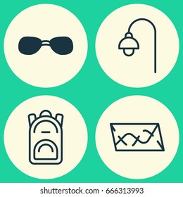 Travel Icons Set. Collection Of Route, Summer Glasses, Rucksack And Other Elements. Also Includes Symbols Such As Street, Map, Lamppost.