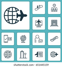 Travel Icons Set. Collection Of Security Scanner, Timetable, World And Other Elements. Also Includes Symbols Such As Reservation, Escalator, Globetrotter.