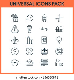 Travel Icons Set. Collection Of Takeaway Coffee, Flight Path, Globetrotter And Other Elements. Also Includes Symbols Such As Passport, Hat, Register.