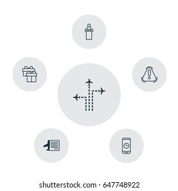 Travel Icons Set. Collection Of Timetable, Call Duration, Flight Path And Other Elements. Also Includes Symbols Such As Flight, Schedule, Airline.