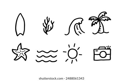 Travel icons set in doodle style. Hand drawn design