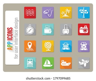 travel icons set in flat design with long shadow