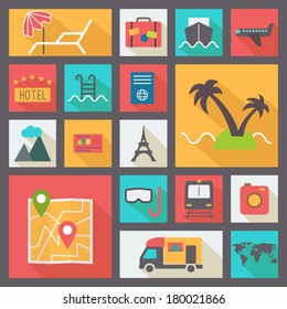 Travel icons set, flat design vector