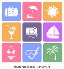 Travel icons set, flat design vector
