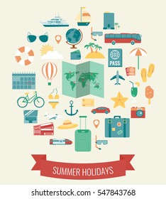 Travel Icons Set. Flat design style. Vector illustration