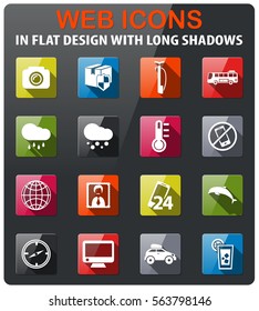 travel icons set in flat design with long shadow