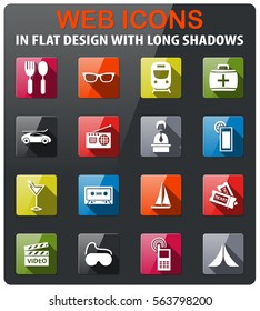 travel icons set in flat design with long shadow