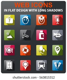 travel icons set in flat design with long shadow