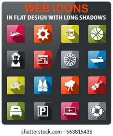 travel icons set in flat design with long shadow