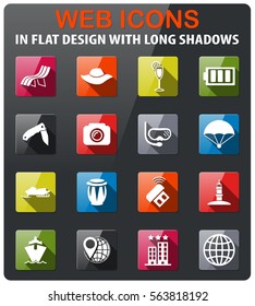 travel icons set in flat design with long shadow