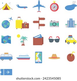 Travel Icons Set Flat Illustration