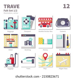 Travel icons set, Flat, vector and illustration set 1
