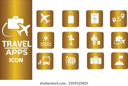 Travel icons set with golden gradient color