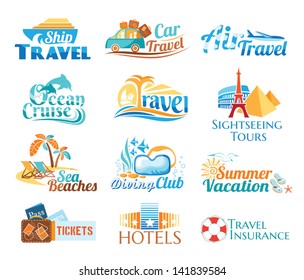 Travel icons. Set of holiday vacation emblems