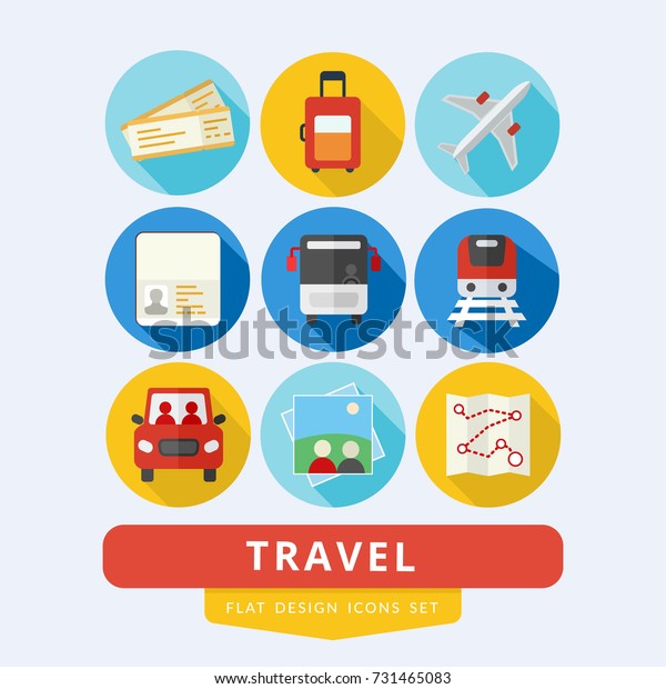 Travel icons set illustration plane bus train flat\
design style vector