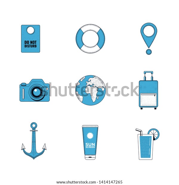 Travel icons set. Travel\
illustrations isolated on a white background. Vector\
illustration