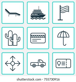 Travel Icons Set. Includes Icons Such As Cacti, Trip Access, Yacht And Other.