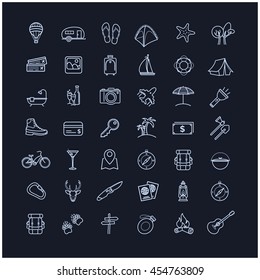 Travel icons set on a black background for your design