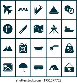 Travel icons set with parasol, discount, grill and other vessel elements. Isolated vector illustration travel icons.