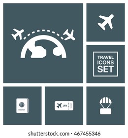 Travel icons set, plane icon set, passport icon, sautcase icon, flat web, material icon, ios icon, image jpg, vector eps

