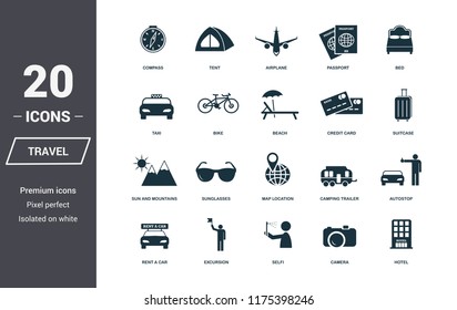 Travel icons set. Premium quality symbol collection. Honeymoon icon set simple elements. Ready to use in web design, apps, software, print