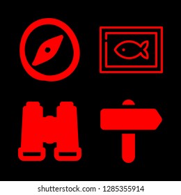 travel icons set with right arrow signal on a pole, binoculars and underwater picture vector set