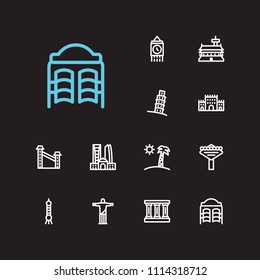 Travel icons set: seul, florida, las vegas and downtown, monument, rio de janeiro set popular traveling cities with saloon vector icon illustration for app web mobile UI logo desing.