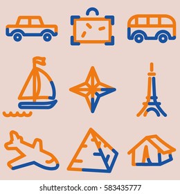 Travel icons set, signs for infographics, web, presentation