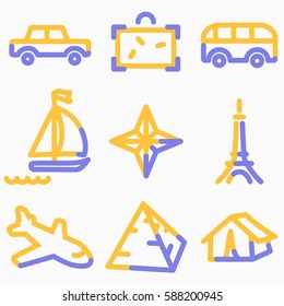 Travel icons set, signs for infographics, web, presentation