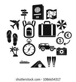 Travel icons set in simple style. Tourism elements set collection vector illustration