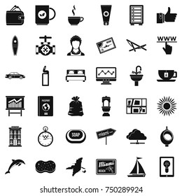 Travel icons set. Simple style of 36 travel vector icons for web isolated on white background