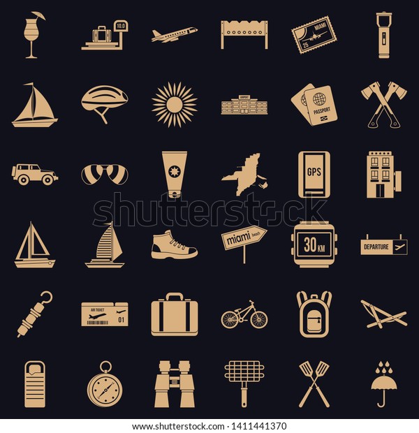 Travel icons set. Simple style of 36 travel vector\
icons for web for any\
design