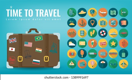 Travel icons set. Travel and Tourism concept. Flat design icons. Vector illustration