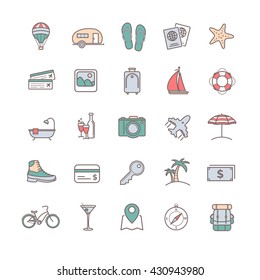 Travel icons set. Tourism symbols, vector thin line icons for your design