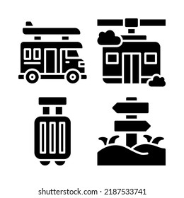 iconos de viaje set = van, teleférico, maleta, camino de señas. Perfecto para aplicaciones móviles web, iconos de aplicaciones, presentación, ilustración y cualquier otro proyecto