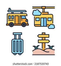 travel icons set = van, cable car, suitcase, sign road. Perfect for website mobile app, app icons, presentation, illustration and any other projects